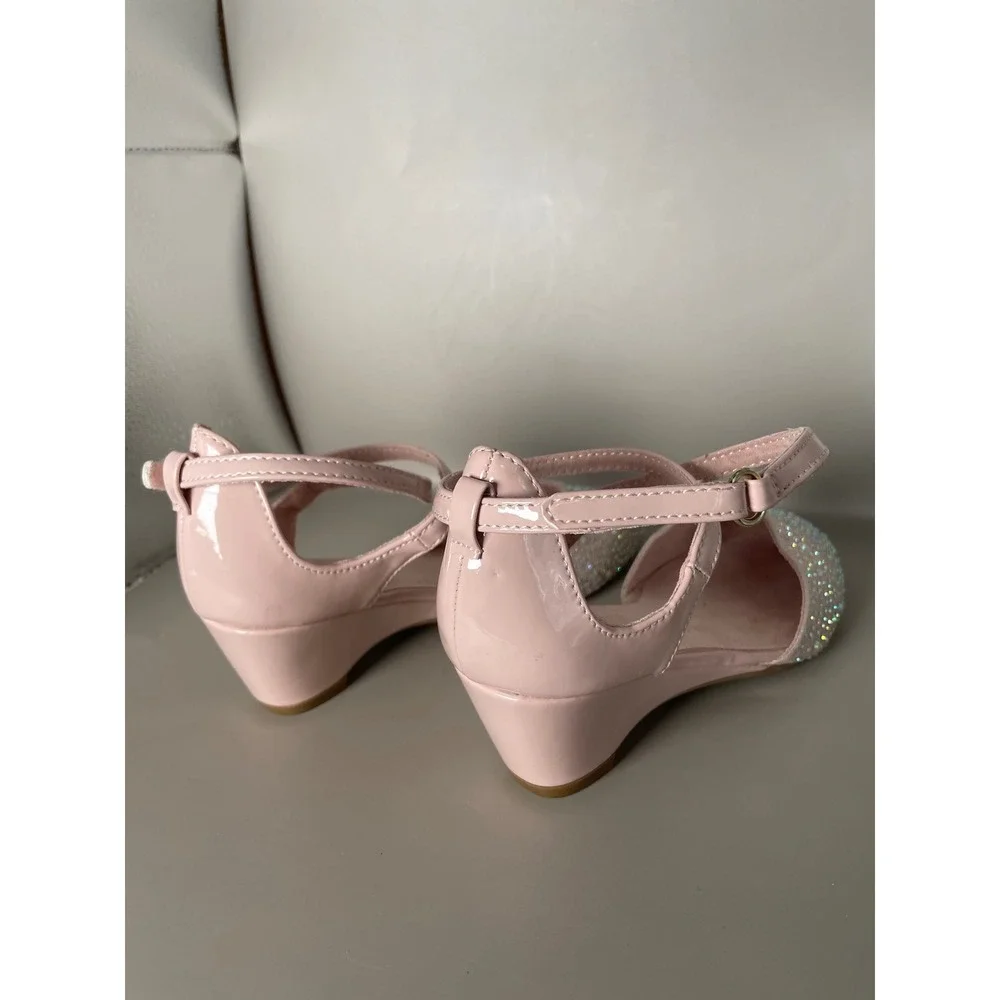 Mix No. 6 Tiffany Kids Pink Rhinestone Wedge‎ Ankle Strap Dress Shoes Size 1M